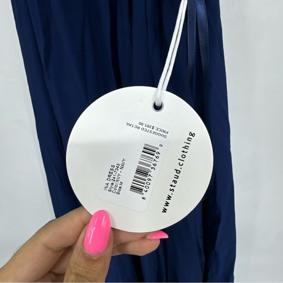 NWT STAUD Ina Tiered Halterneck Muslin Maxi Dress - Navy - Picture 5 of 6